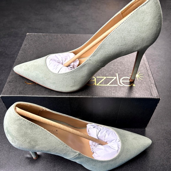 Shoe Dazzle Naomi Pumps Womens Size 9.5 Seagrass Suede 4.25 Inch Heel NEW - Picture 2 of 7